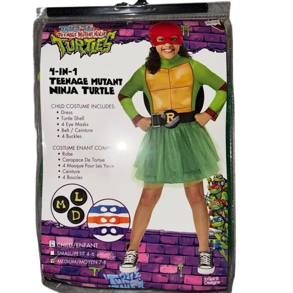 New Teenage Mutant Ninja Turtle 4-in 1 Dress up Costume Girls Size medium tmnt